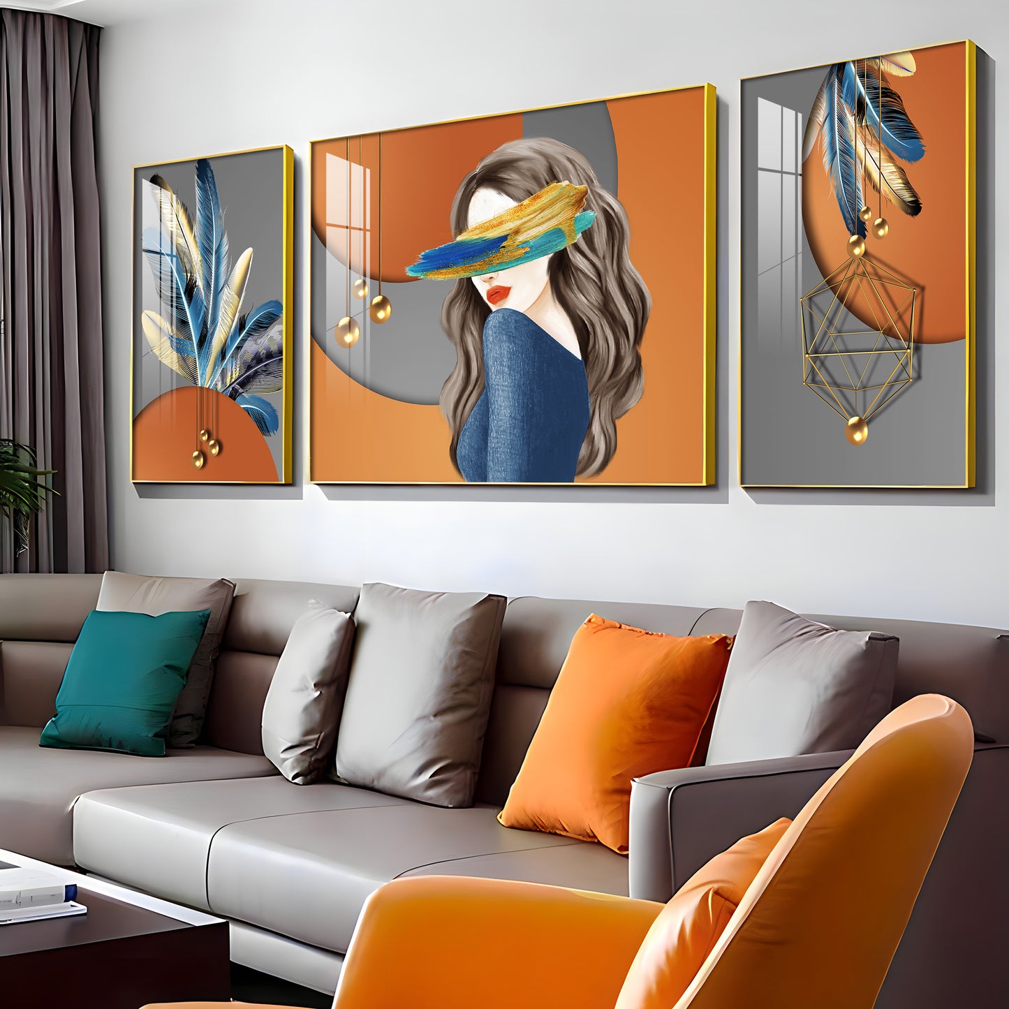 Feather Blindfold Glass Finish Wall Art (Set Of 3)