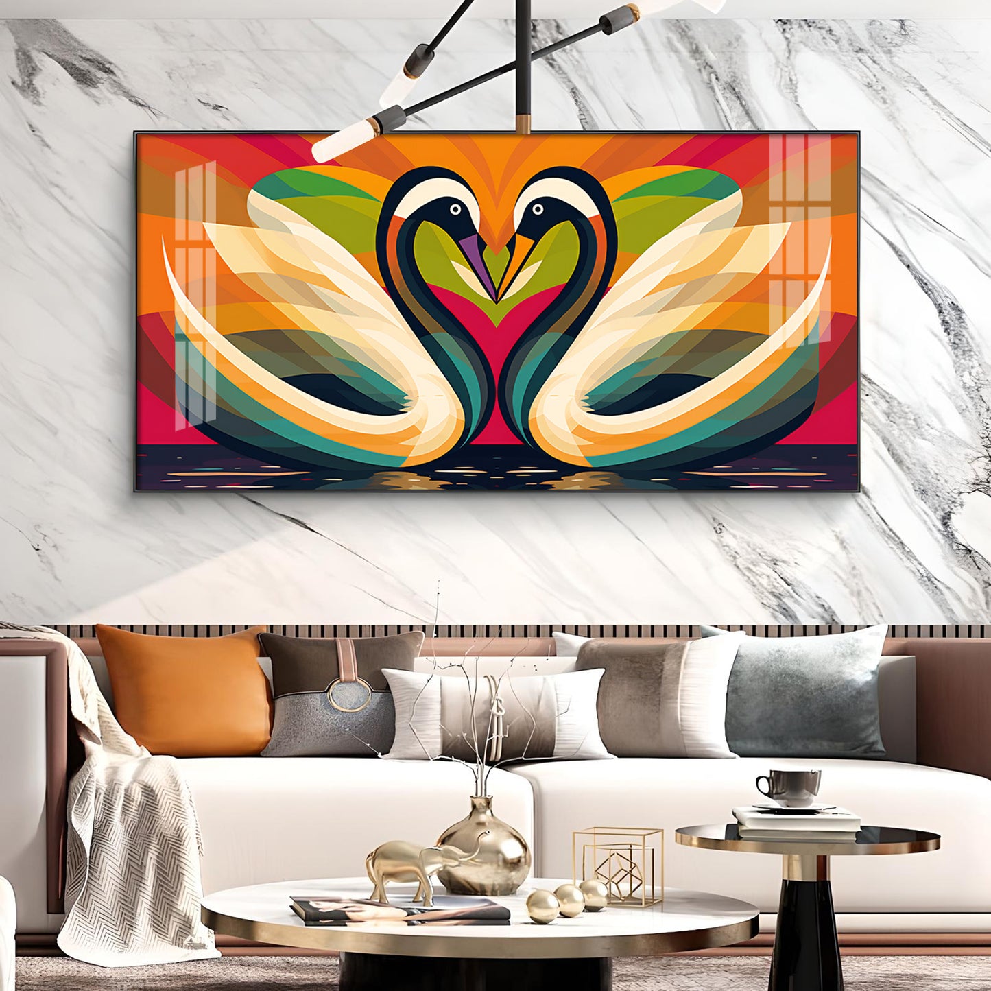 Romantic Swanscape Glass Finish Horizontal Wall Art