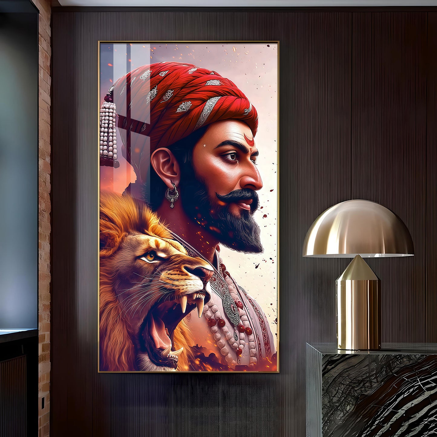 Jai Shivaji Maharaj Glass Finish Vertical Wall Art