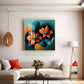 Orange and Blue Blossom Fusion Glass Finish Square Wall Art