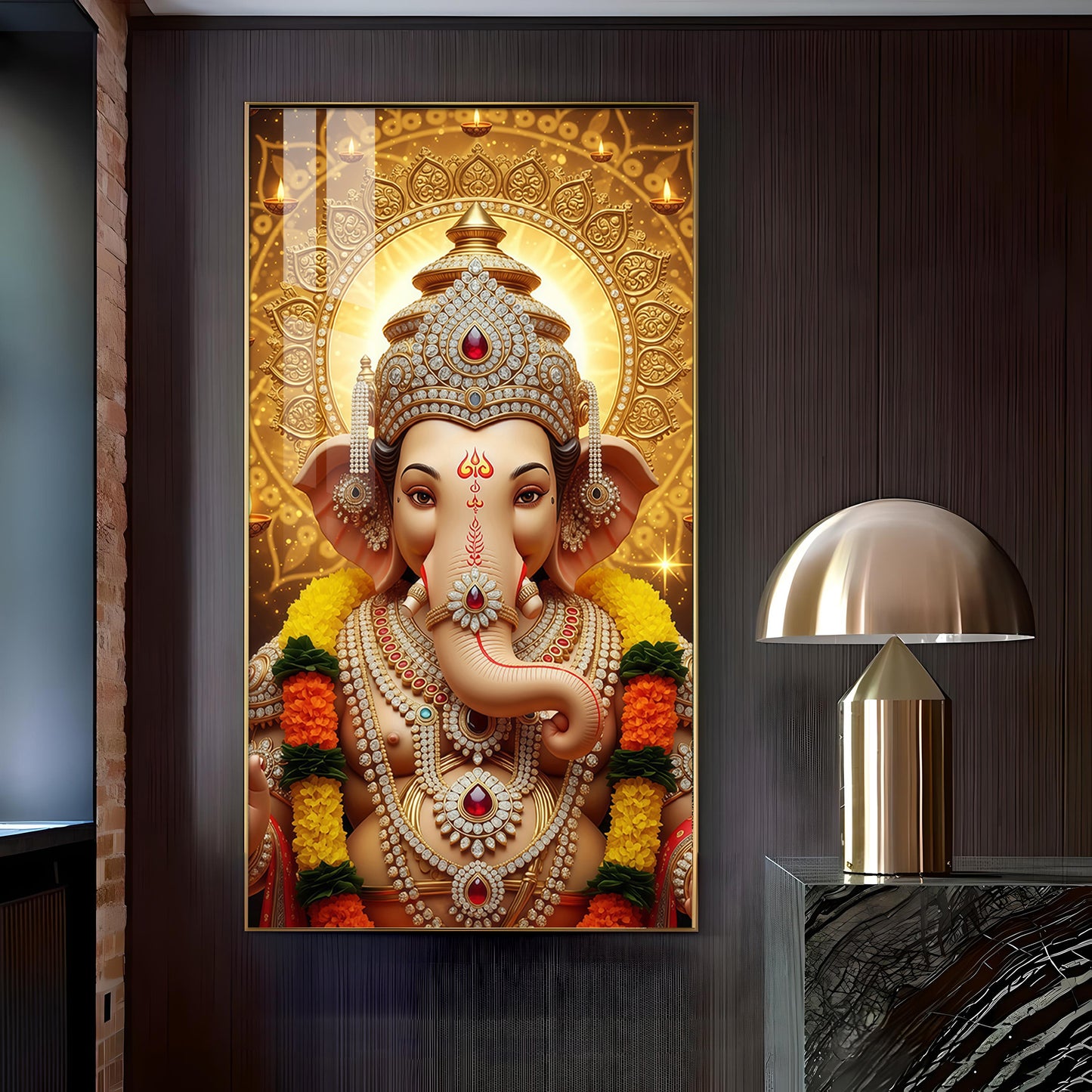 Jai Shri Ganpati Bappa Glass Finish Vertical Wall Art