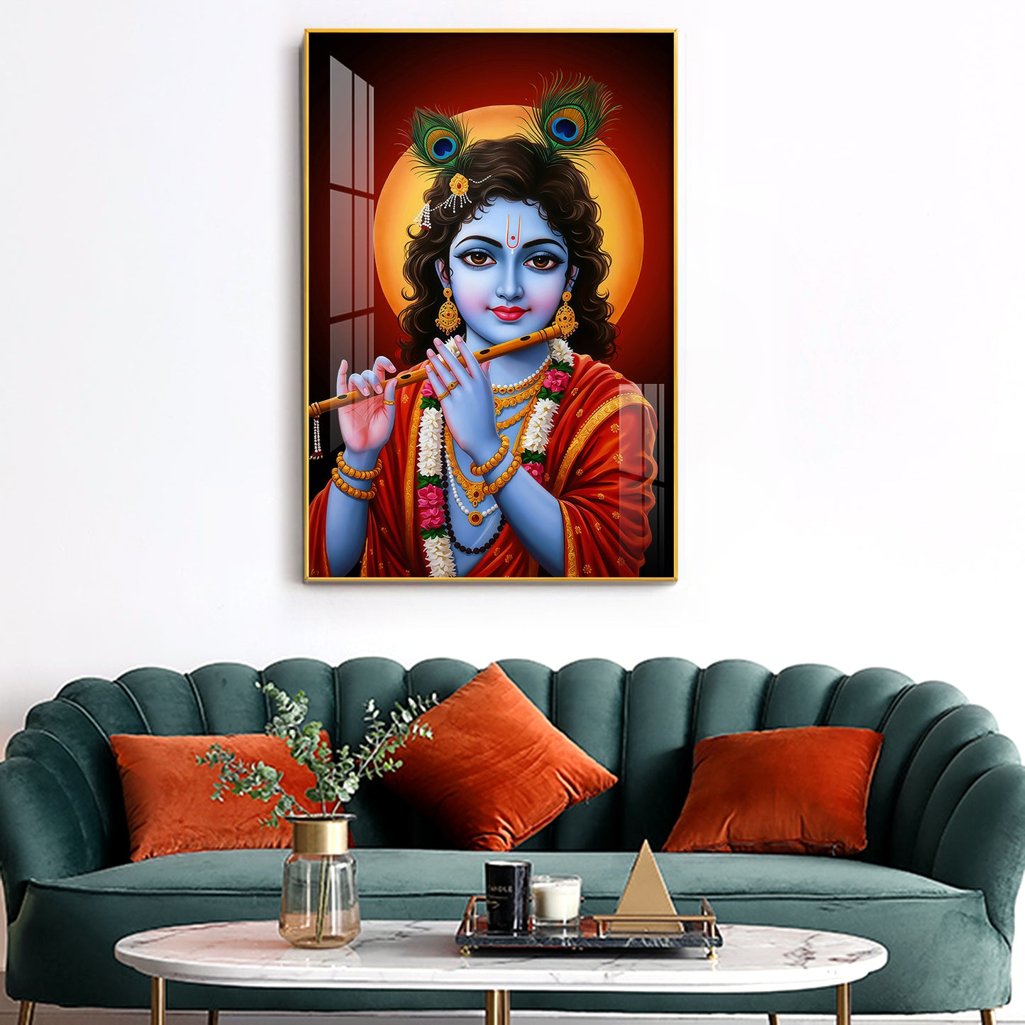 Lord Baby Krishna Glass Finish Vertical Wall Art