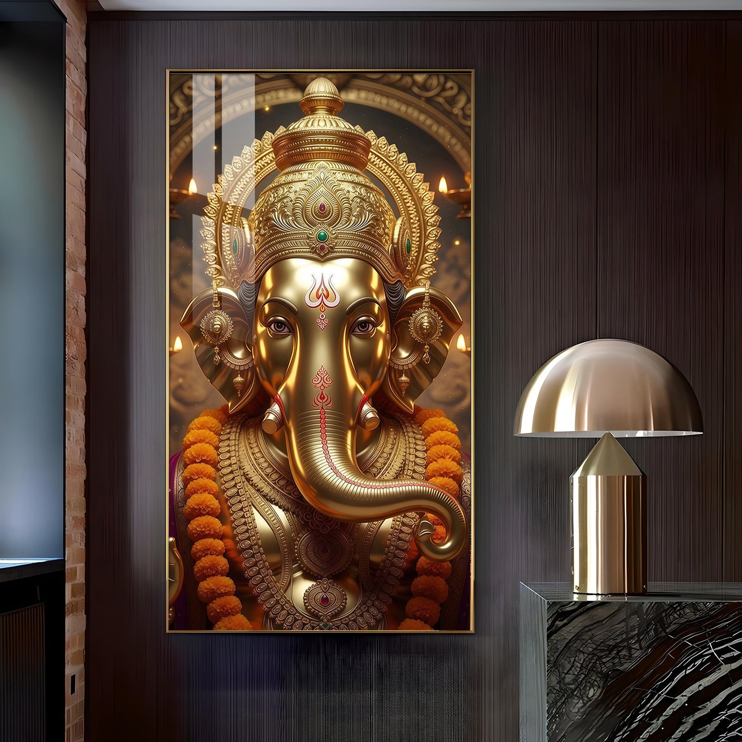 Ganpati Bappa Morya Glass Finish Vertical Wall Art