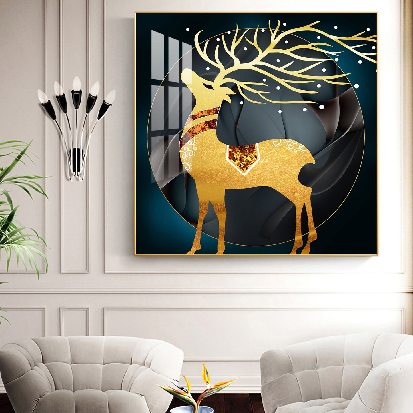 Ethereal Antlers Glass Finish Square Wall Art