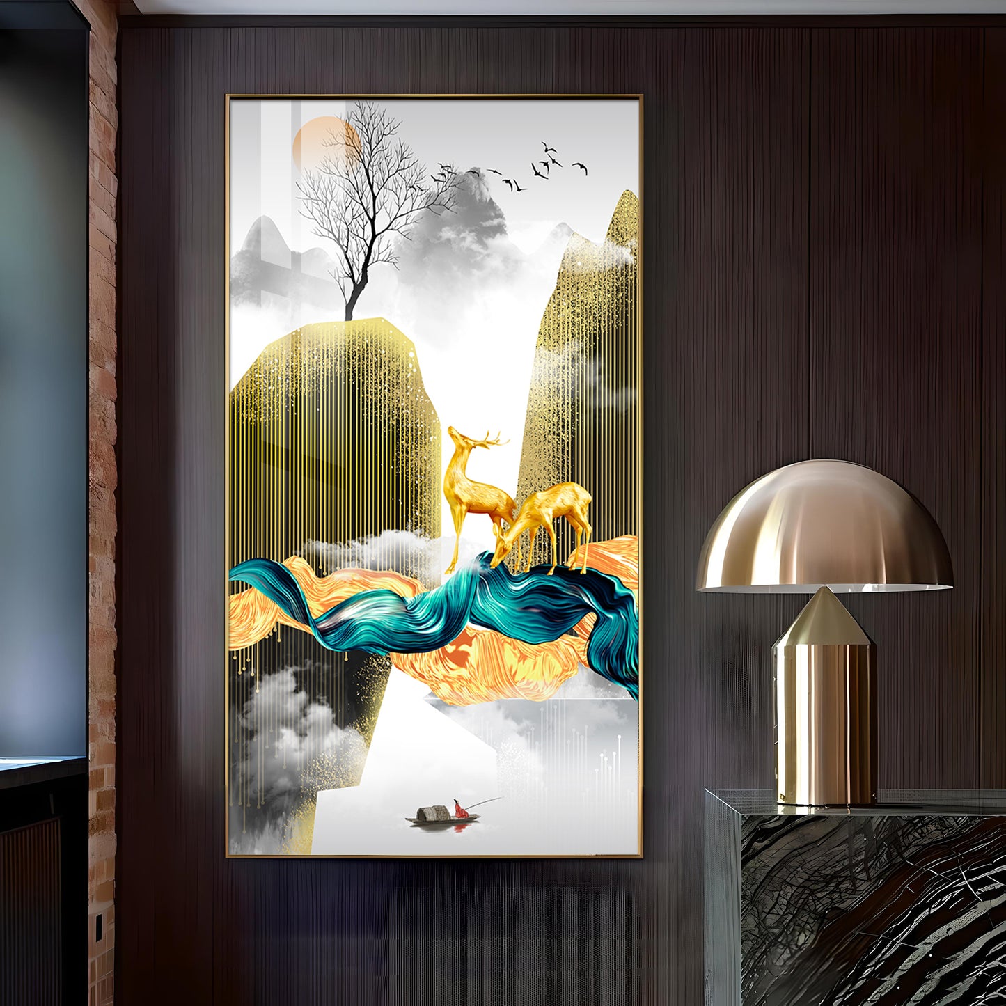 Deer In The Sky Glass Finish Vertical Wall Art