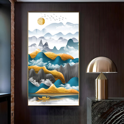 Mountains and Water Glass Finish Vertical Wall Art