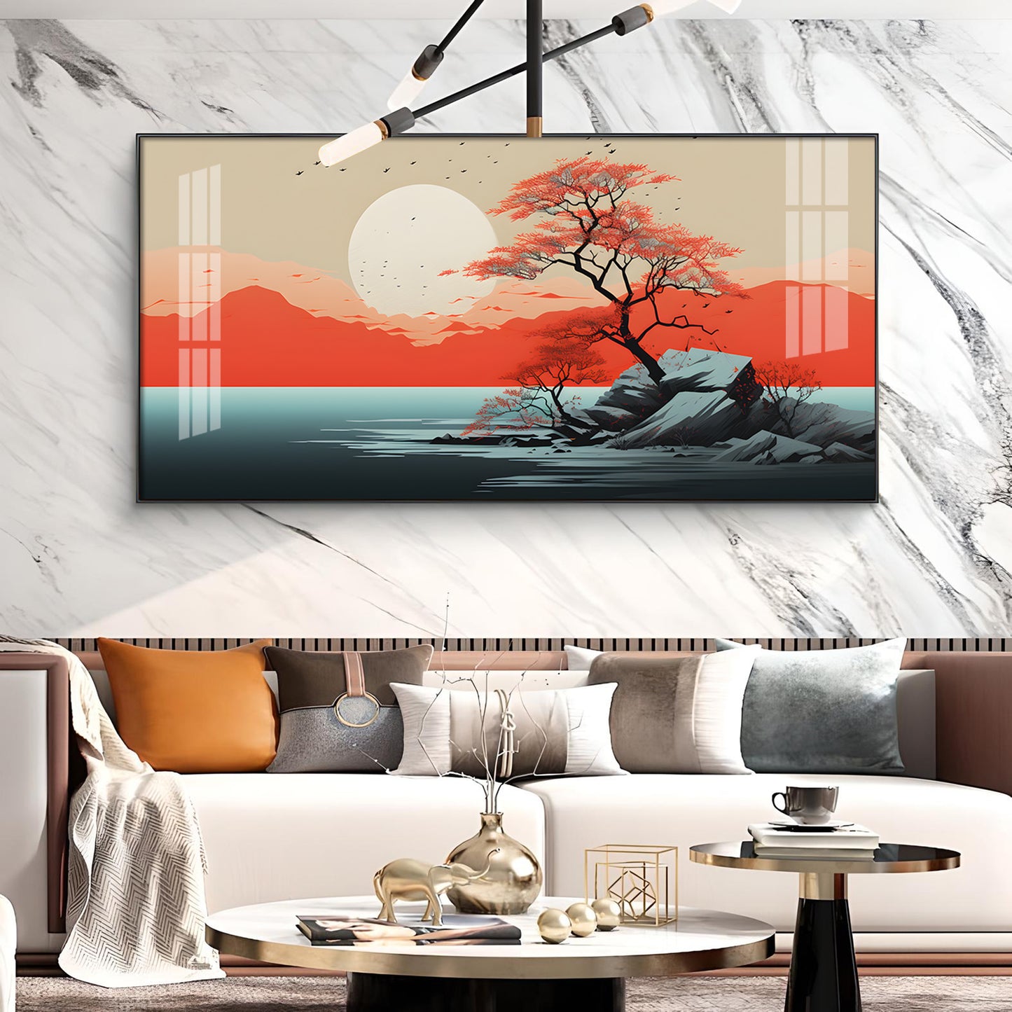 Sunrise In Red Mountain Glass Finish Horizontal Wall Art