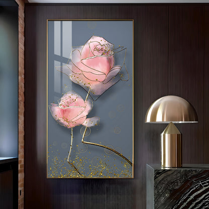 Floral Elegance Glass Finish Vertical Wall Art