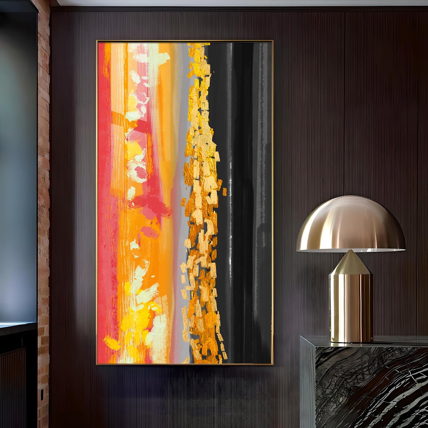 Fiery Essence Glass Finish Vertical Wall Art