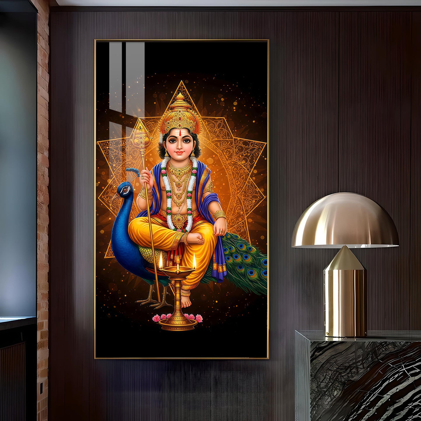 Divine Lord Murugan Ji Glass Finish Vertical Wall Art