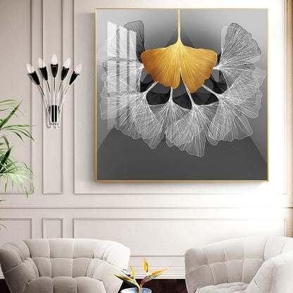 Ginkgo Leaf Glass Finish Square Wall Art