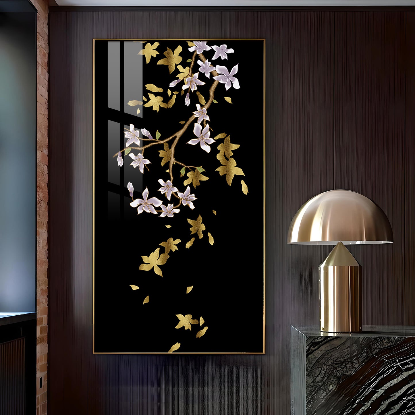 Ivory Bloom Glass Finish Vertical Wall Art