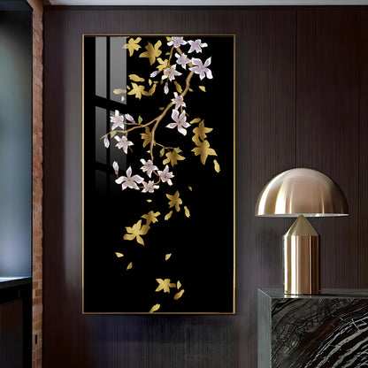 Ivory Bloom Glass Finish Vertical Wall Art