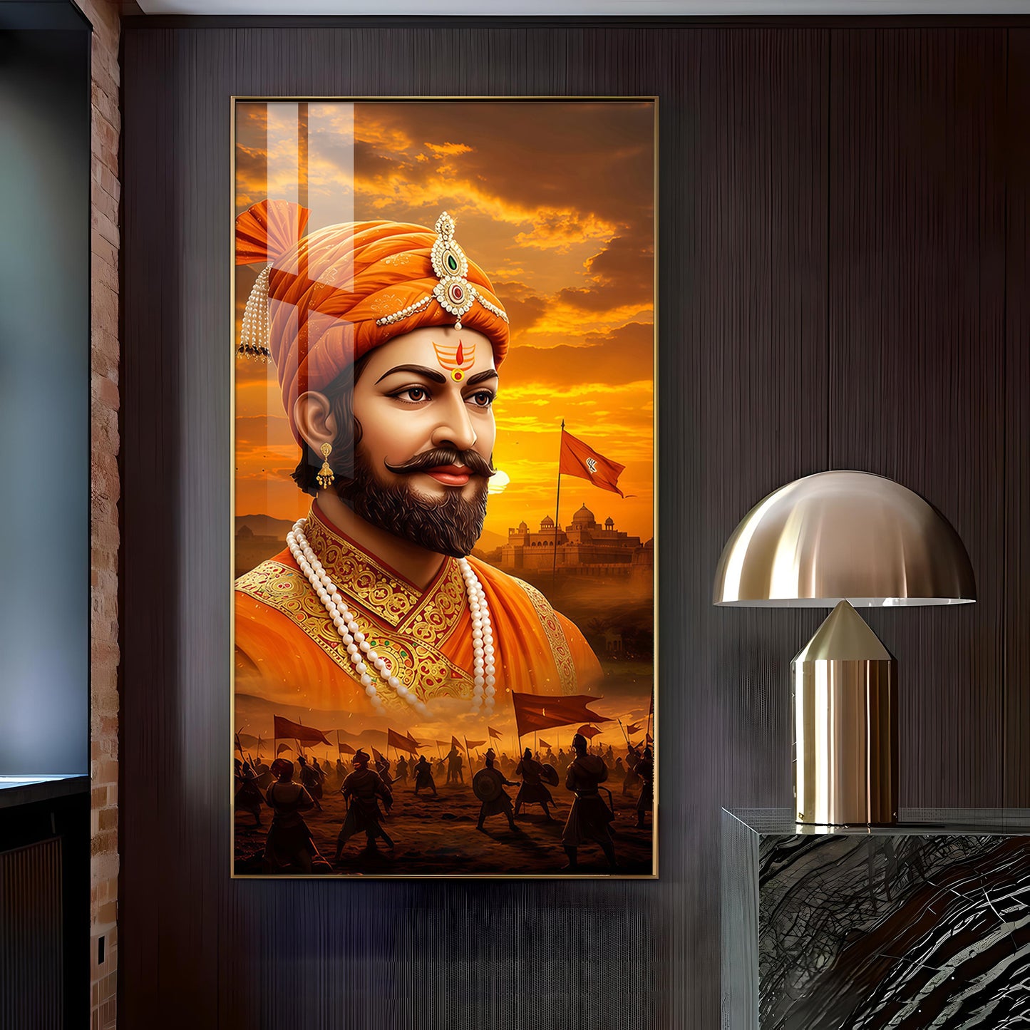 Shivaji Maharaj Glass Finish Vertical Wall Art