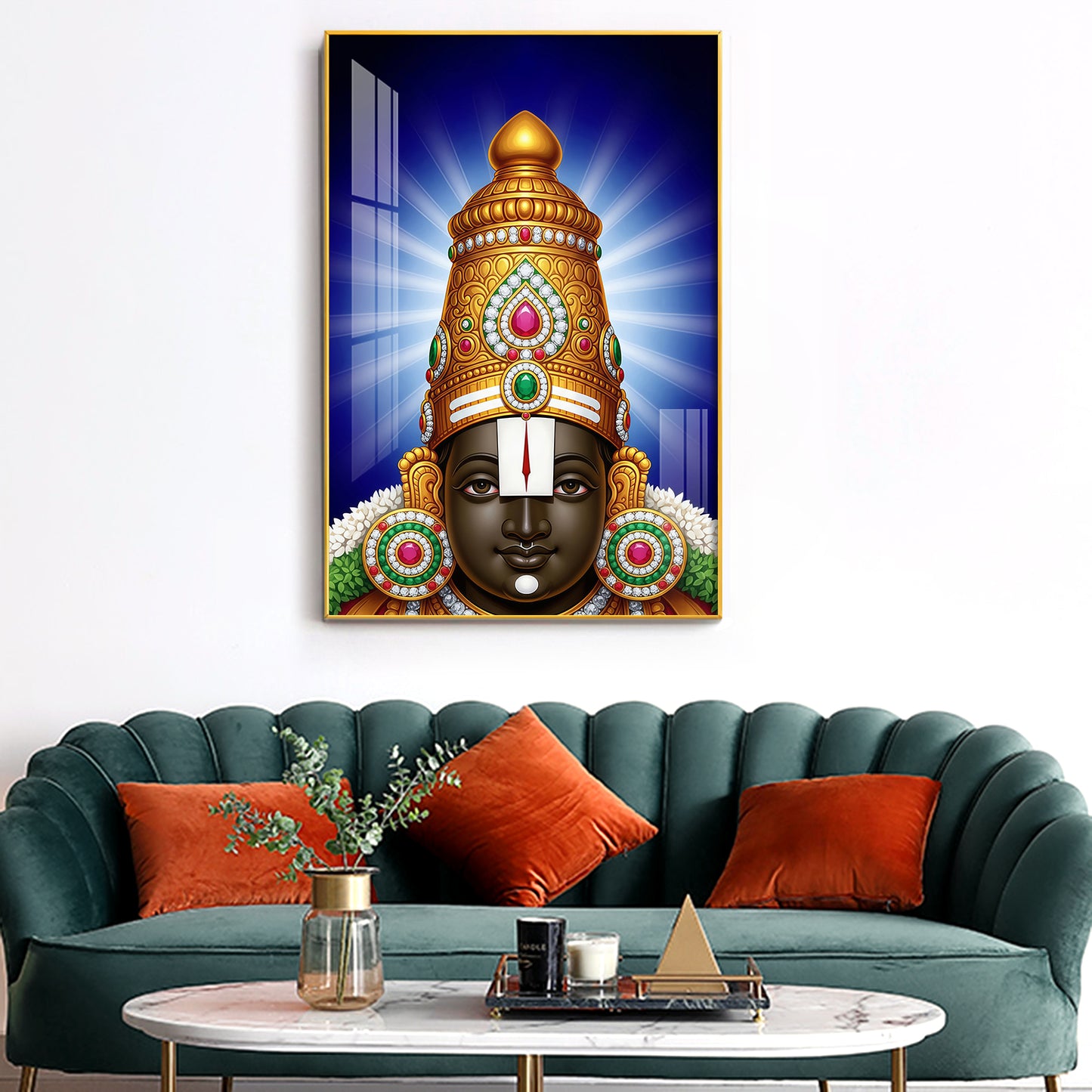 Hindu Lord Tirupati Glass Finish Vertical Wall Art