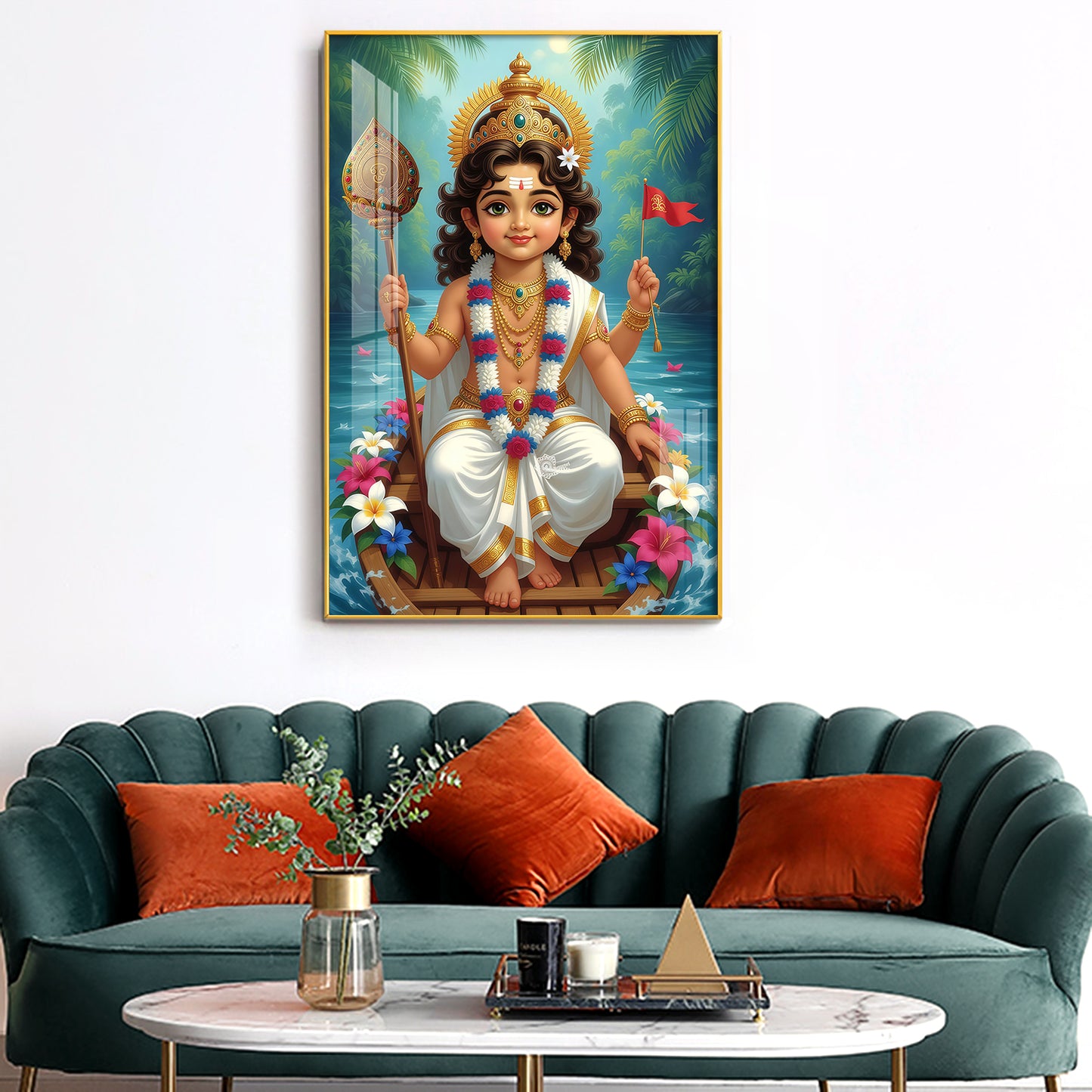 Hindu Lord Kartikeya Ji Glass Finish Vertical Wall Art