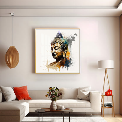 Buddha's Serenity Glass Finish Square Wall Art