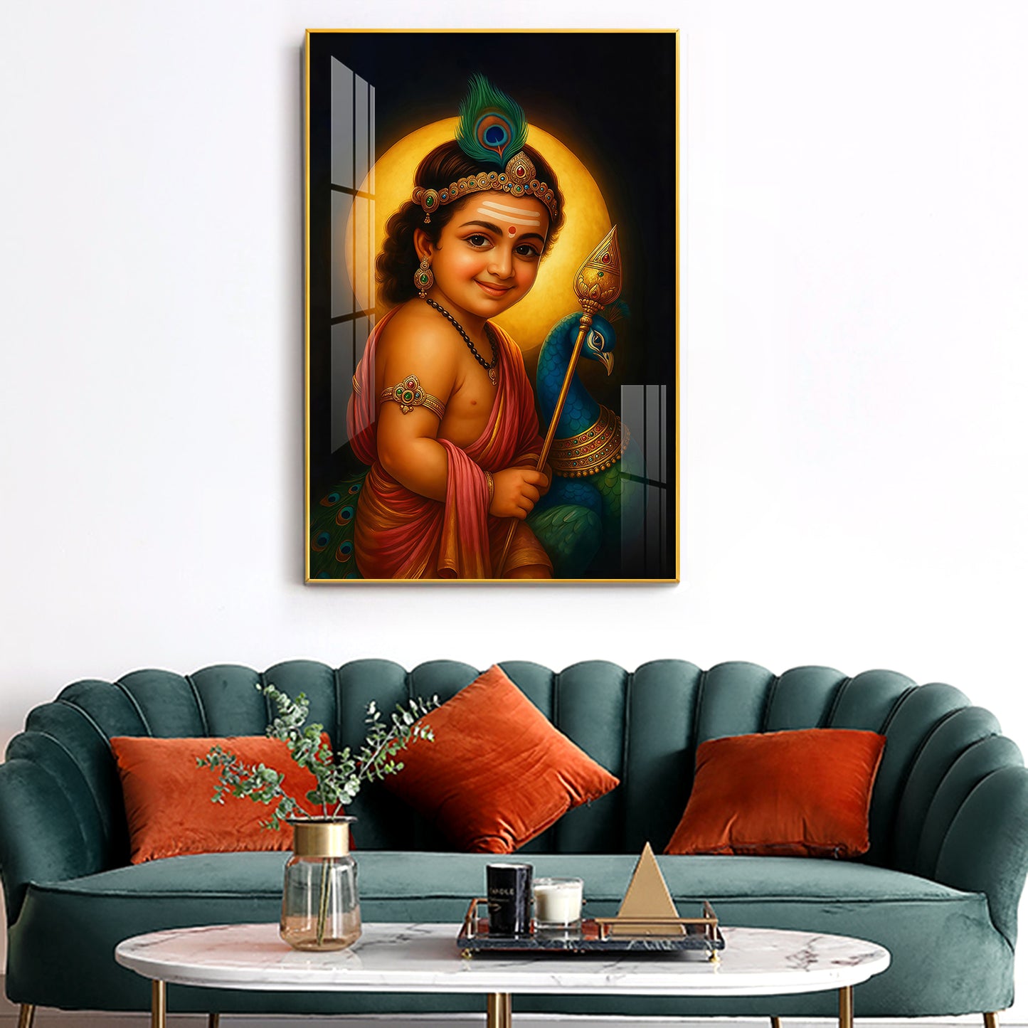 Baby Lord Muruga Glass Finish Vertical Wall Art