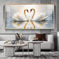 Two White Swan Glass Finish Horizontal Wall Art