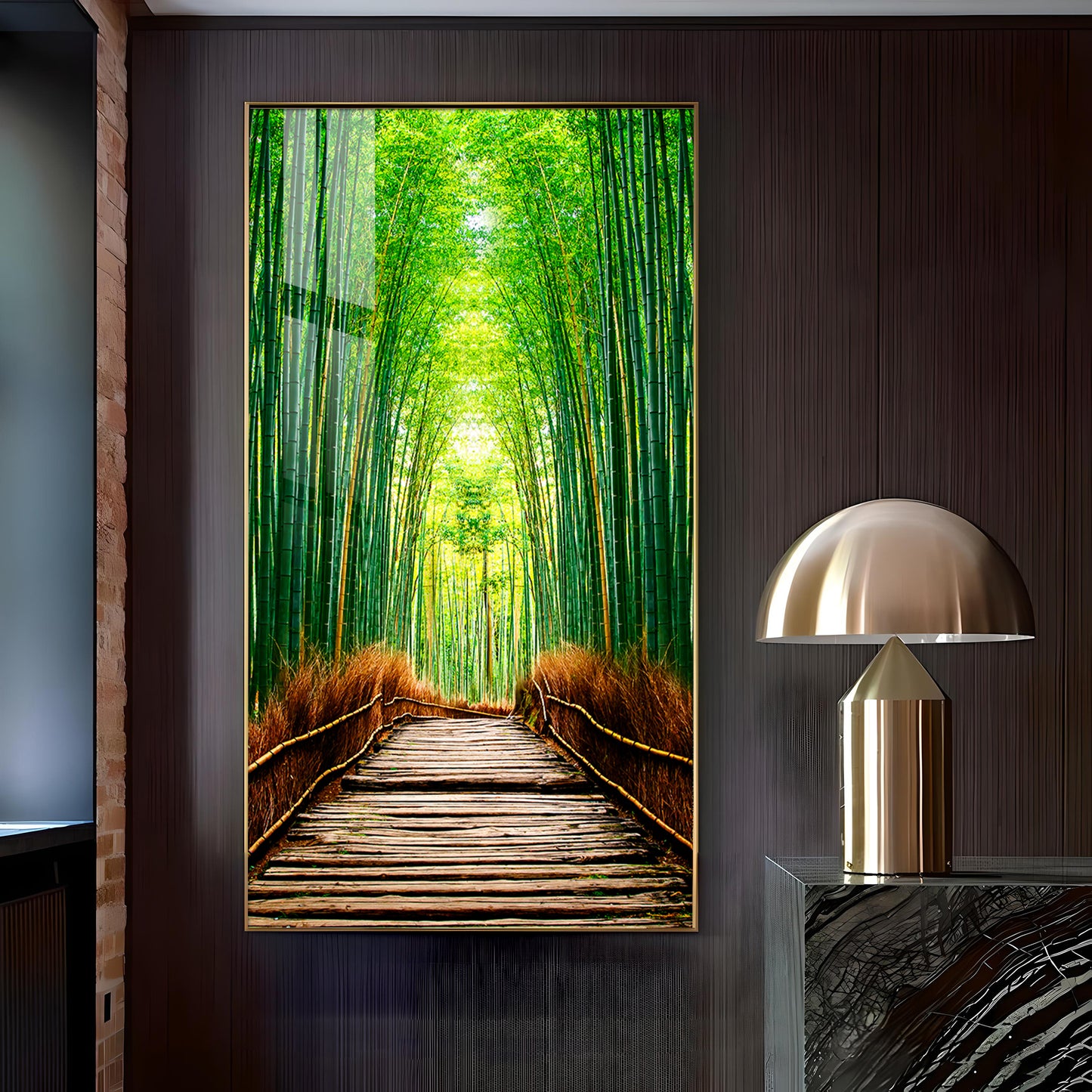 Harmony in Bamboo Trails Glass Finish Vertical Wall Art