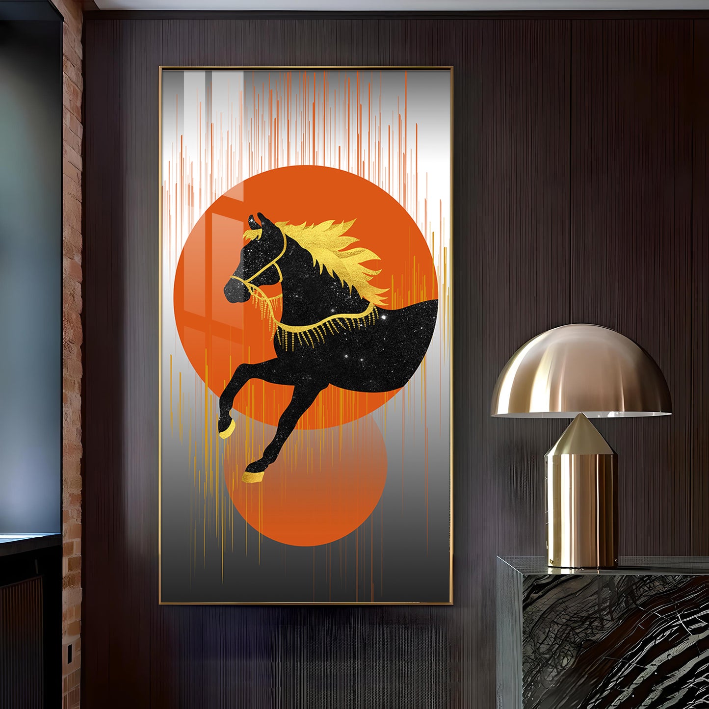 Dual Mane Horse Series Glass Finish Vertical Wall Art