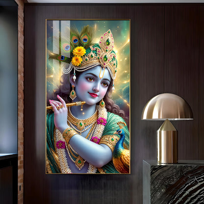 Hare Krishna Ji Glass Finish Vertical Wall Art