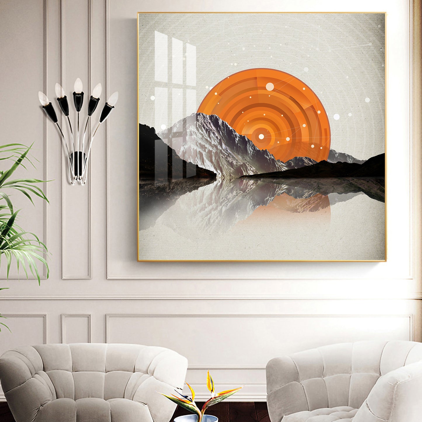 Sunlit Peaks Glass Finish Square Wall Art