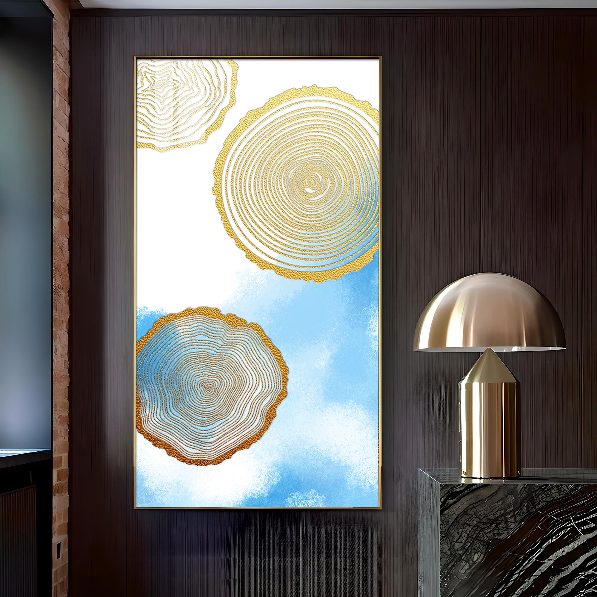 Blue Serenity Rings Glass Finish Vertical Wall Art