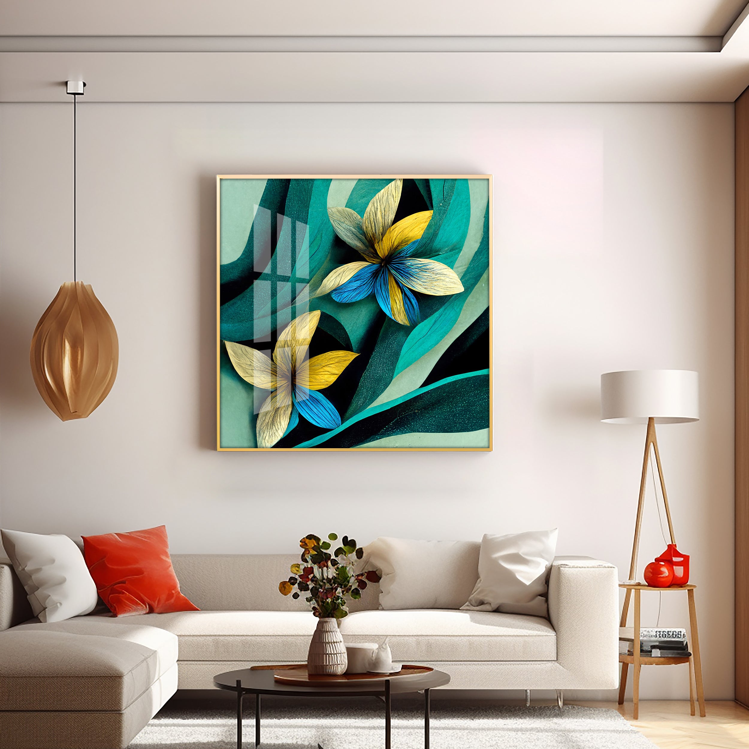 Shaded Contemporary Bloom Glass Finish Square Wall Art