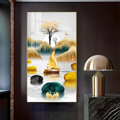 Lakeside Elegance Glass Finish Vertical Wall Art