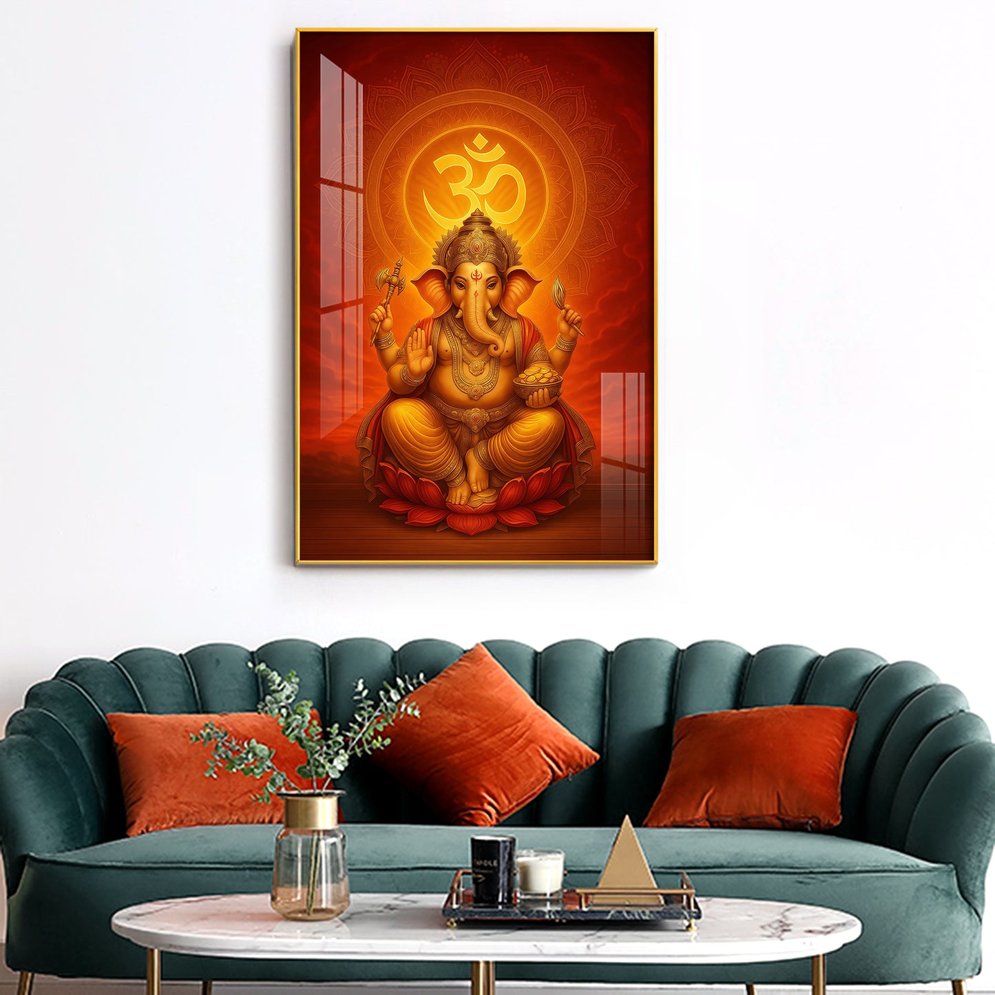 Hindu Lord Ganesh Ji Glass Finish Vertical Wall Art