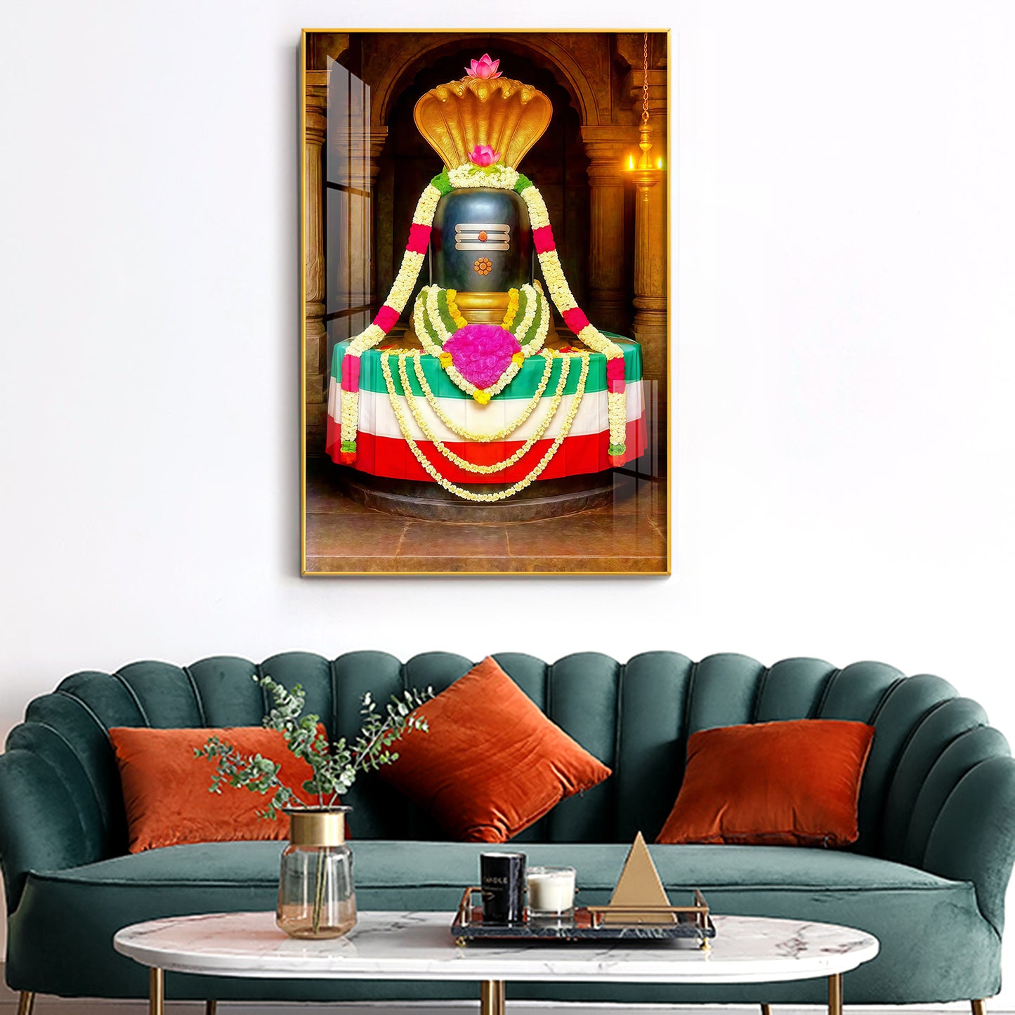Shiva Lingam Glass Finish Vertical Wall Art
