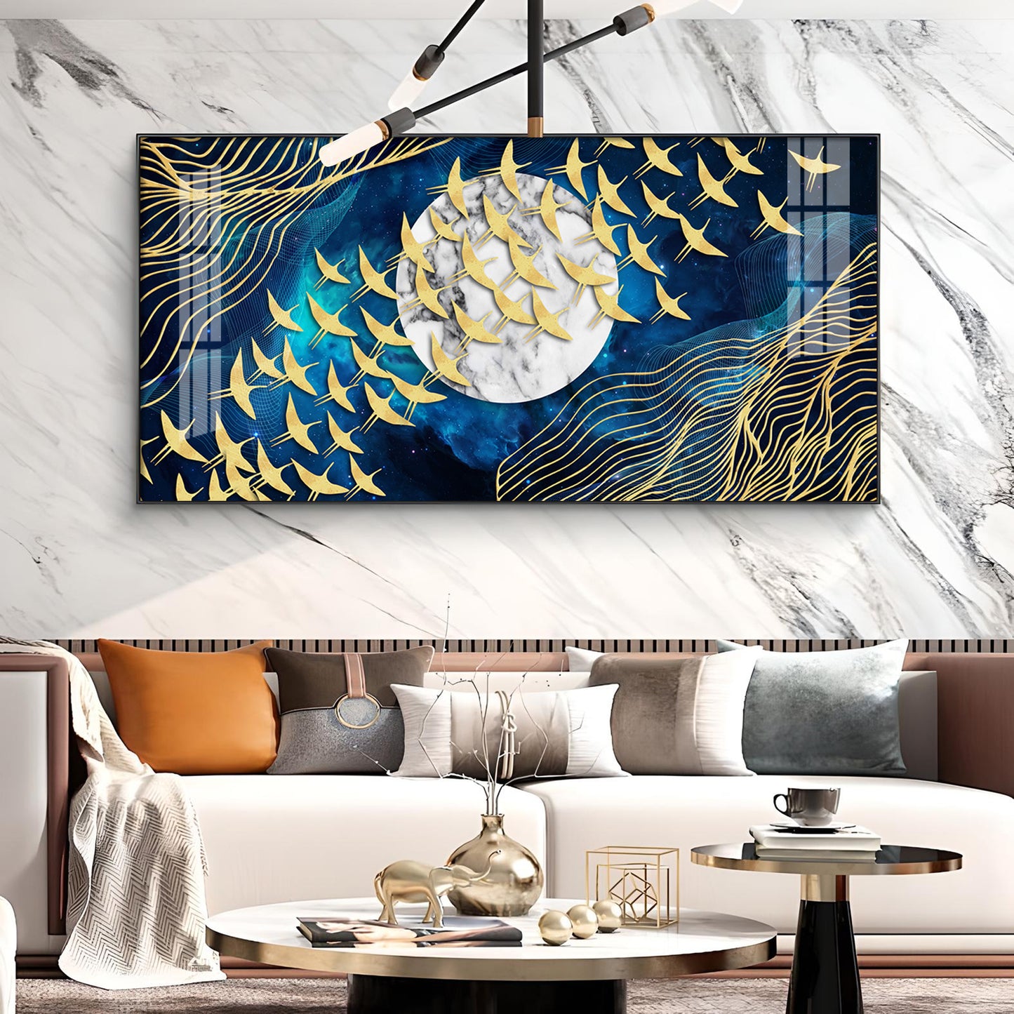 Gilded Skyward Flock Glass Finish Horizontal Wall Art