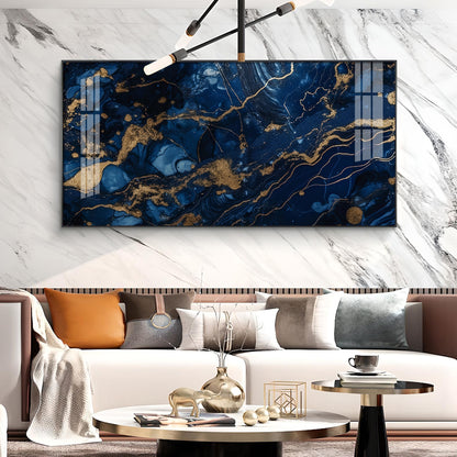 Golden Wavy Lines Glass Finish Horizontal Wall Art