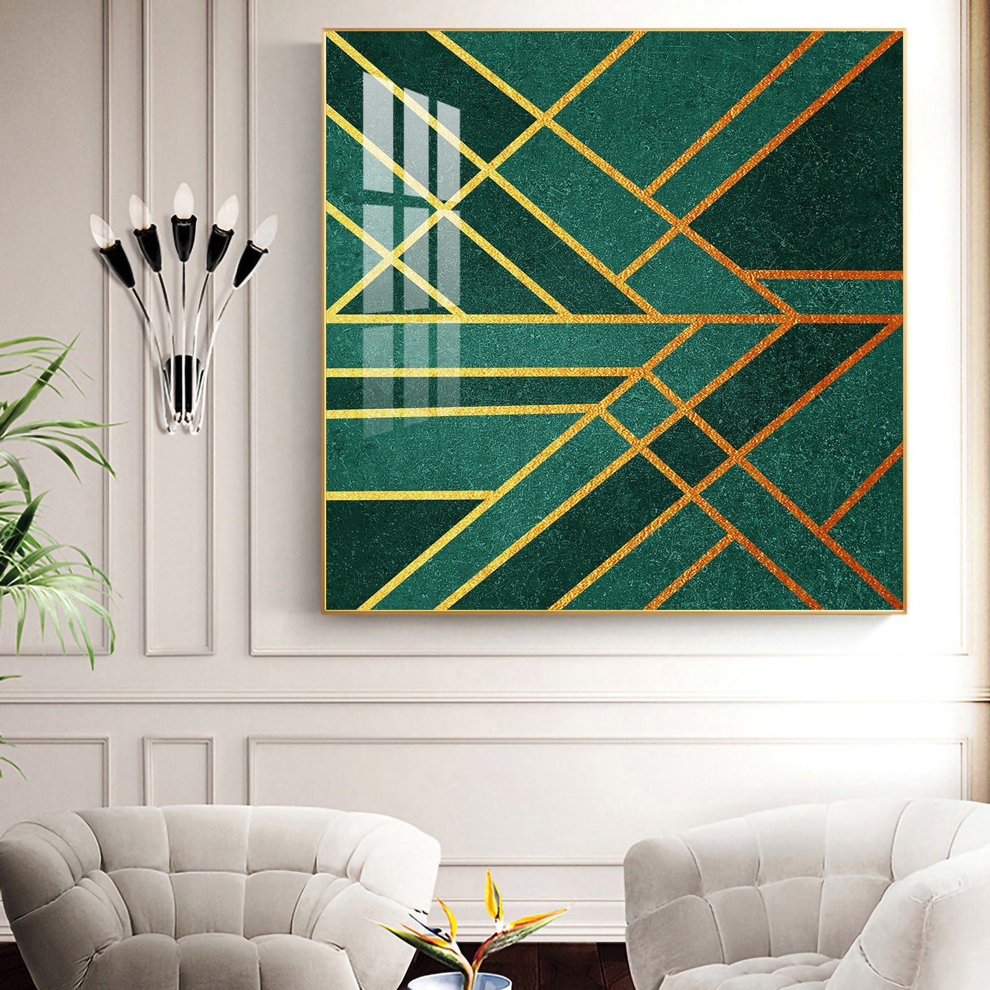 Emerald Radiance Glass Finish Square Wall Art