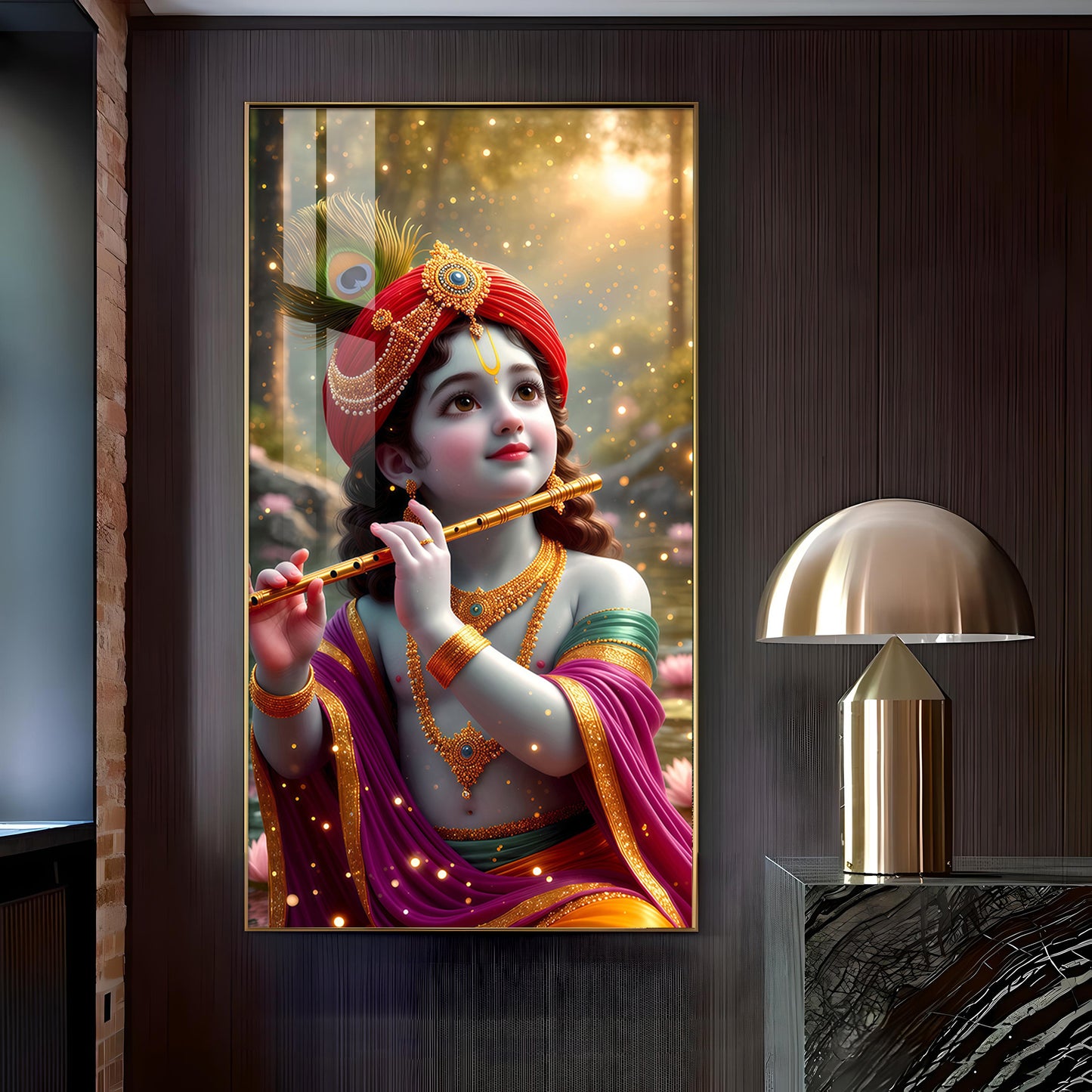 Bihari Ji Glass Finish Vertical Wall Art