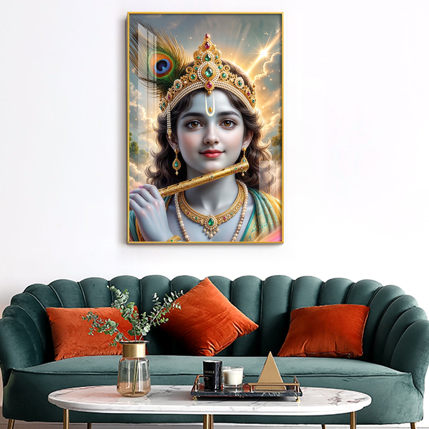 Shri Krishna Ji With Flute Glass Finish Vertical Wall Art
