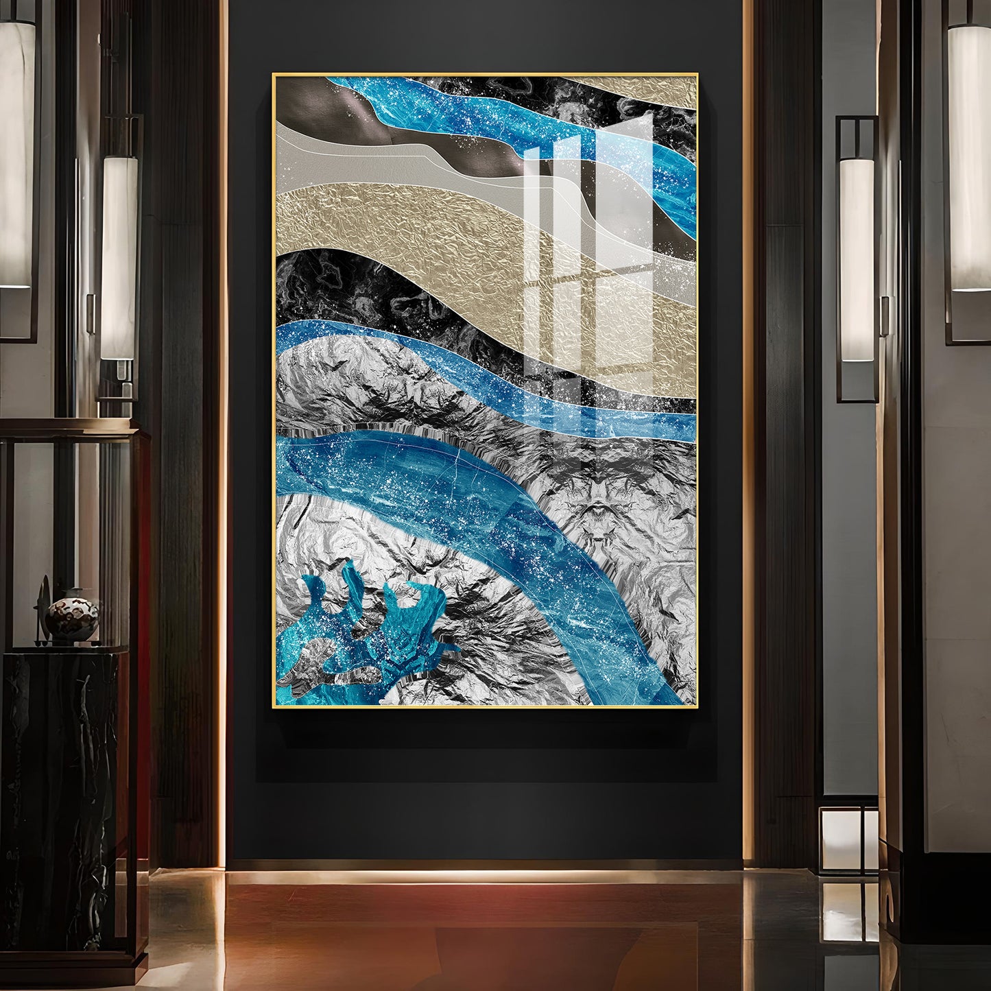 Abstract Horizon Glass Finish Vertical Wall Art