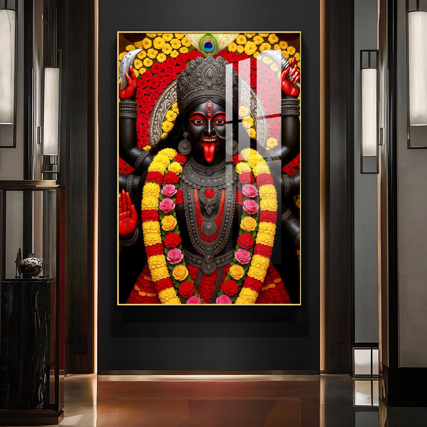Hindu Goddess Kali Glass Finish Vertical Wall Art