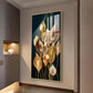 Golden Leafy Luxe Glass Finish Vertical Wall Art