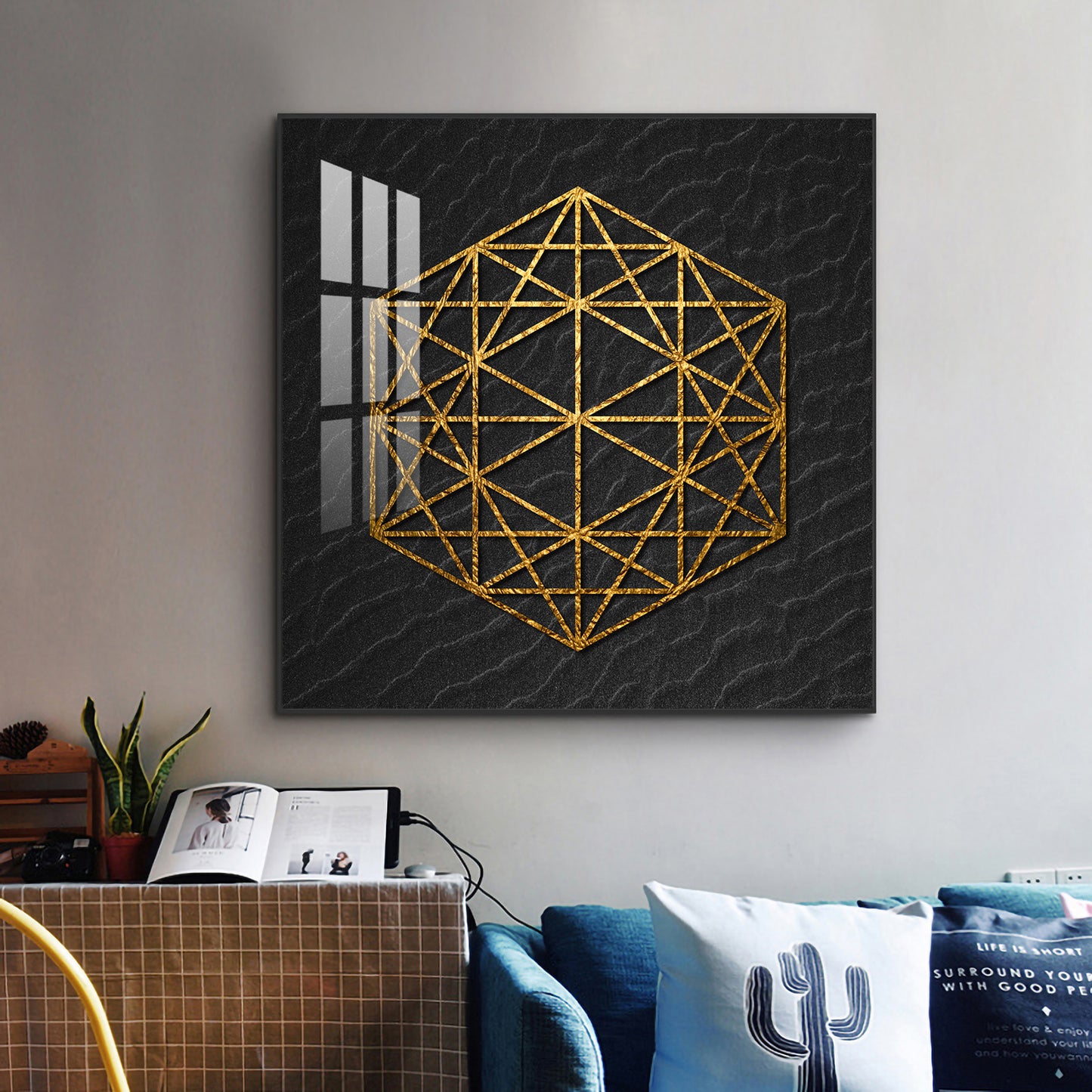 Geometric Elegance Glass Finish Square Wall Art