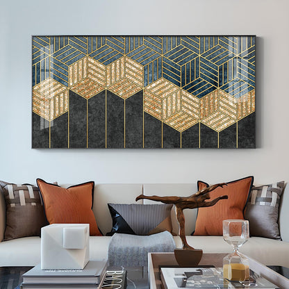 Hampton Abstract Black & Gold Glass Finish Horizontal Wall Art