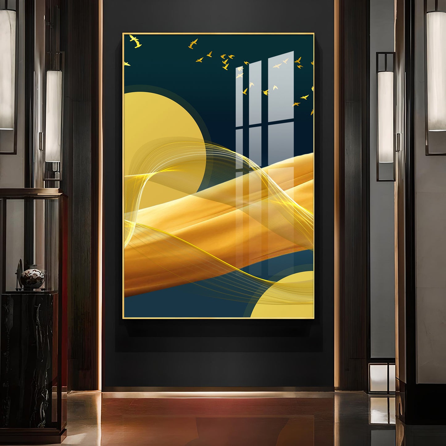 Sunlit Wave Mural Glass Finish Vertical Wall Art