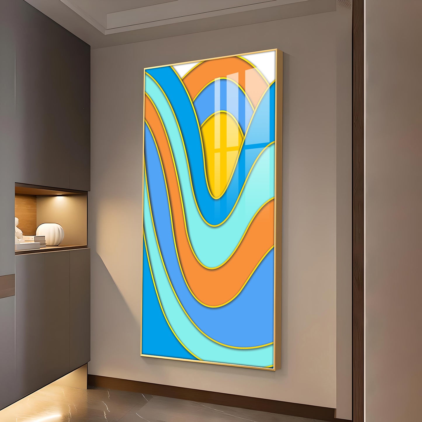 Colorwave Sunburst Glass Finish Vertical Wall Art