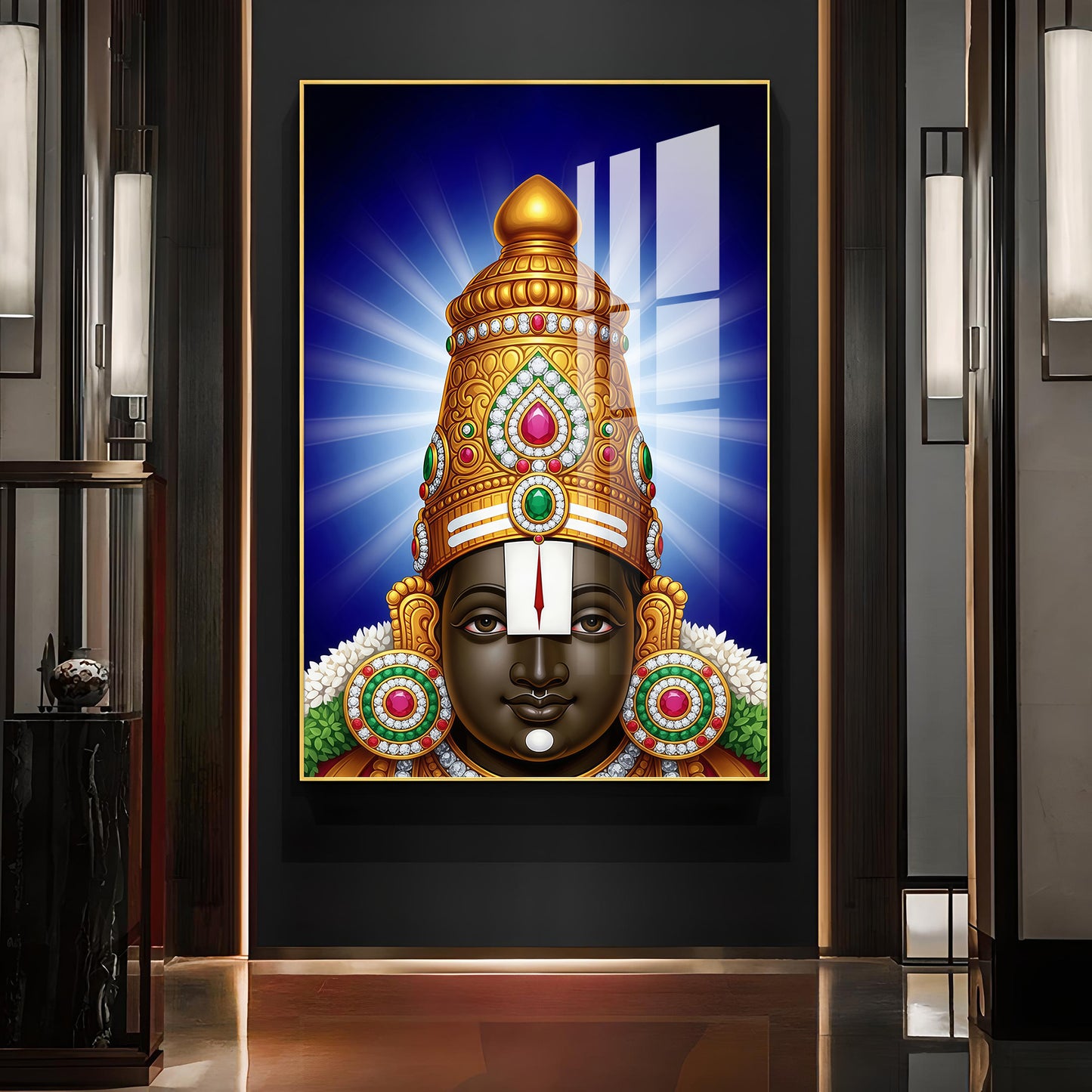 Hindu Lord Tirupati Glass Finish Vertical Wall Art