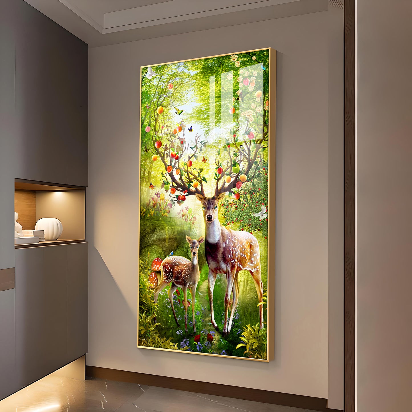 Majestic Deer Glass Finish Vertical Wall Art