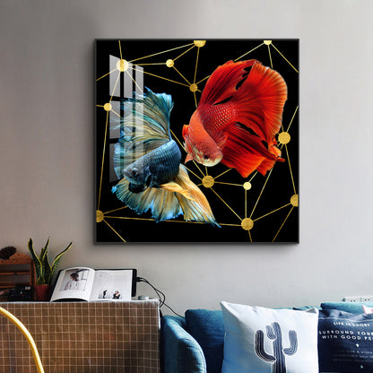 Abstract Betta Fish Glass Finish Square Wall Art