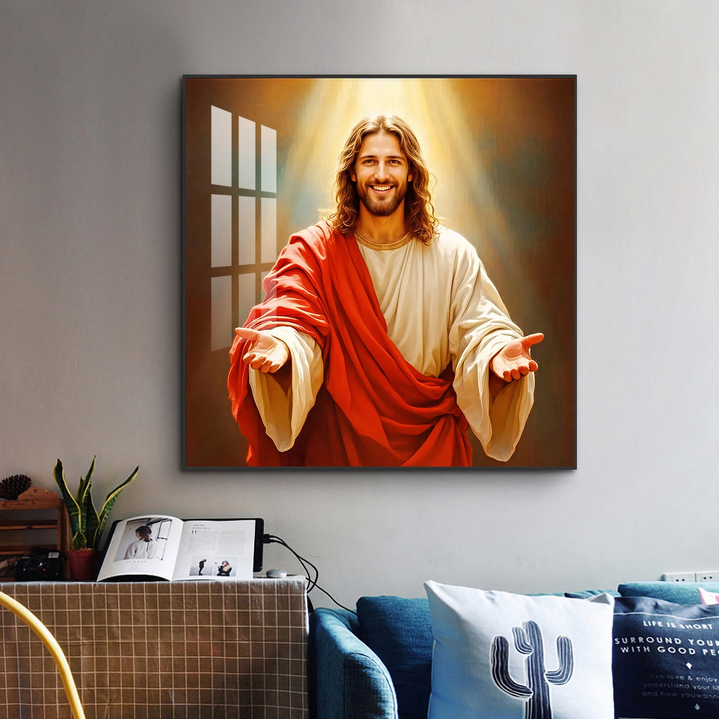 God jesus Glass Finish Square Wall Art