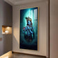 Spiritual Krishna In Vibrant Color Glass Finish Vertical Wall Art