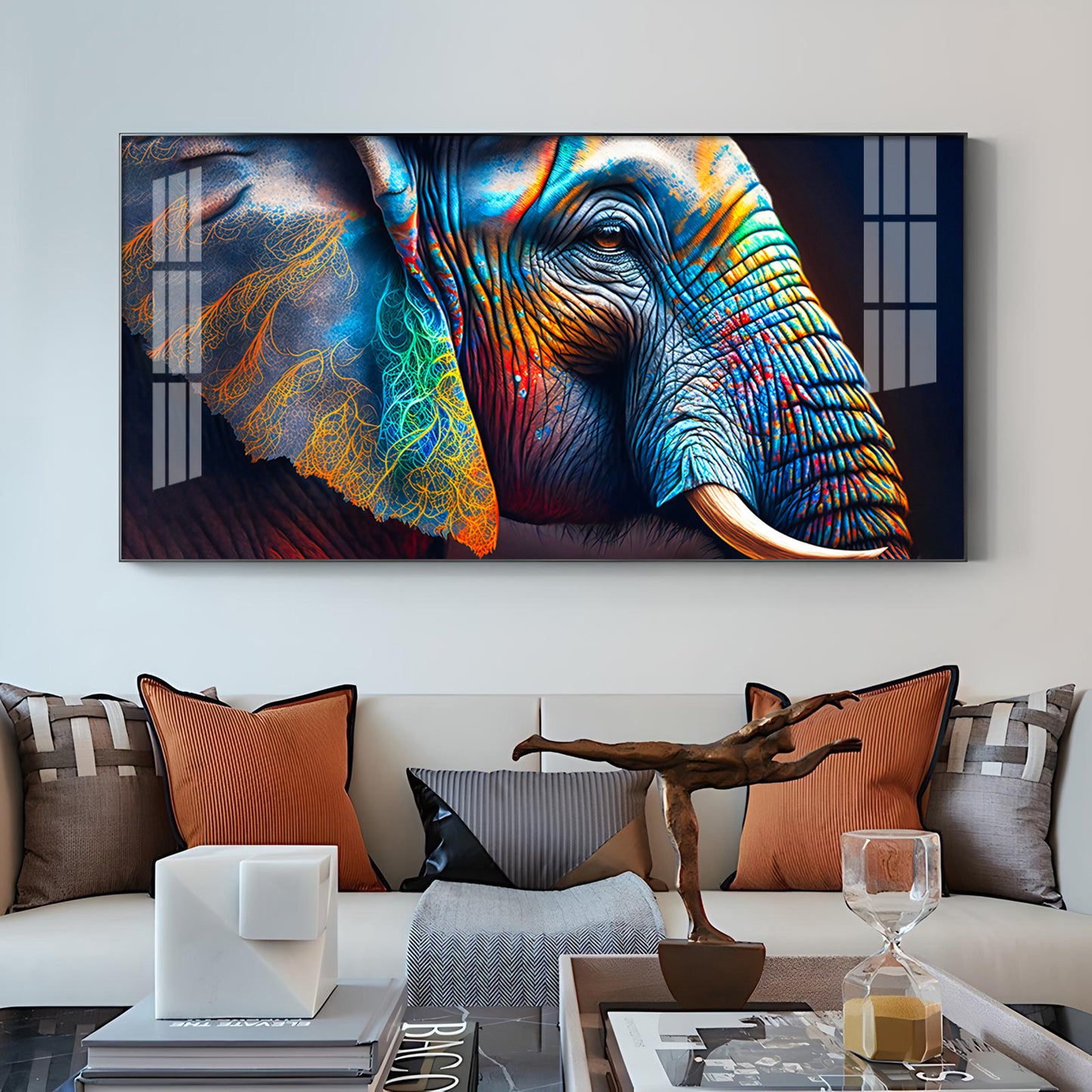 Vibrant Elephant Glass Finish Horizontal Wall Art